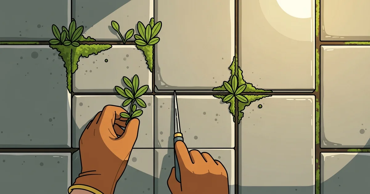 Illustratie bij de handleiding: Hoe verwijder je onkruid tussen tegels