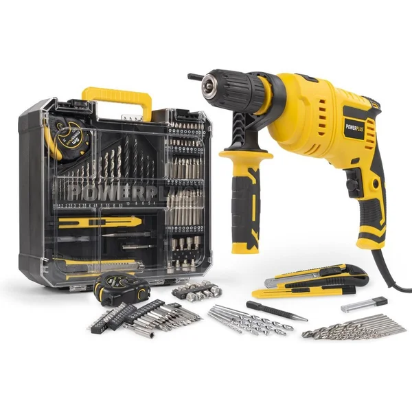 Powerplus Elektrische klopboormachine POWX0265 - 2 in 1: boren en hamerboren, 800 W boormachine, Links en rechts schroeven - met 78 acc.