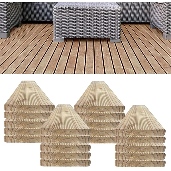 Floranica Set van 20 Vlonderplank larikshouten 90 cm Schuttinglatten, Terrasplanken, constructiehout met groeven